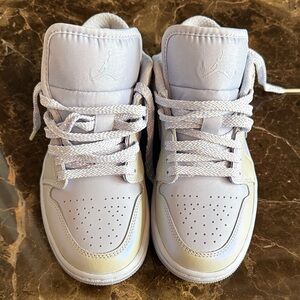 Jordan Light Gray Purple iridescent Sneakers
New- worn to try on size 5.5 women